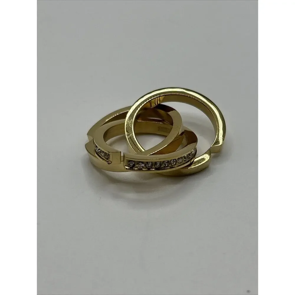 Vita Fede Ring Size 7.5 Cassio Pave‎ Multi Stacked Goldtone Interchangeable NWT